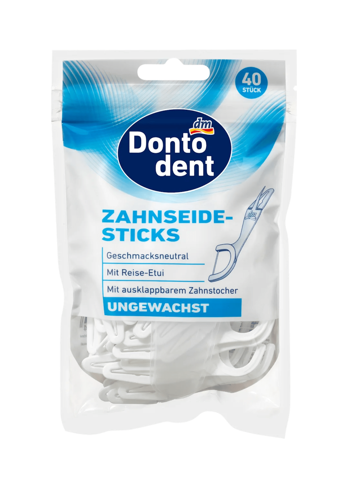 Zahnseidesticks ungewachst mit Etui, 40 St