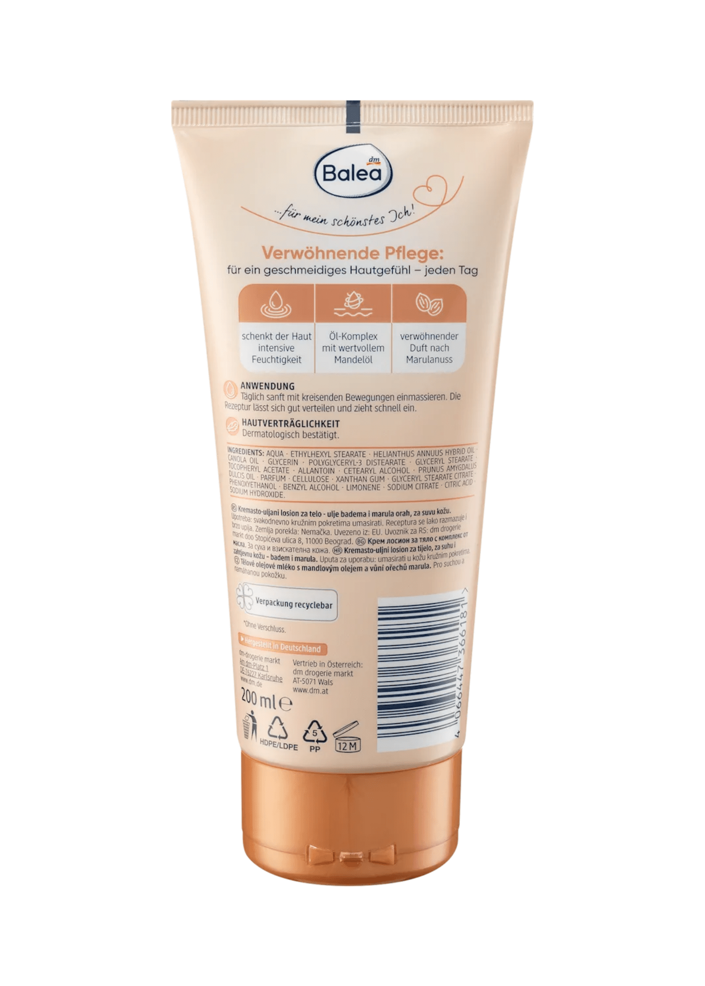 Bodylotion Creme-Öl Mandelöl & Marulanuss-Duft, 200 ml