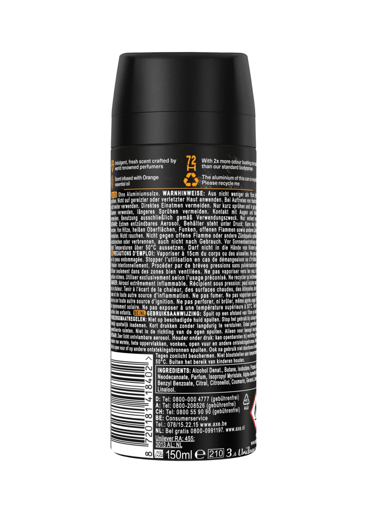Bodyspray Deodorant Black Vanilla Orange & Sandalwood Scent, 150 ml