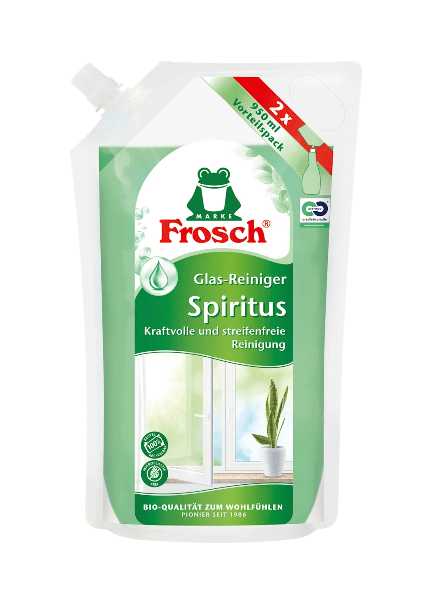 Glasreiniger Spiritus Nachfüllpack, 950 ml