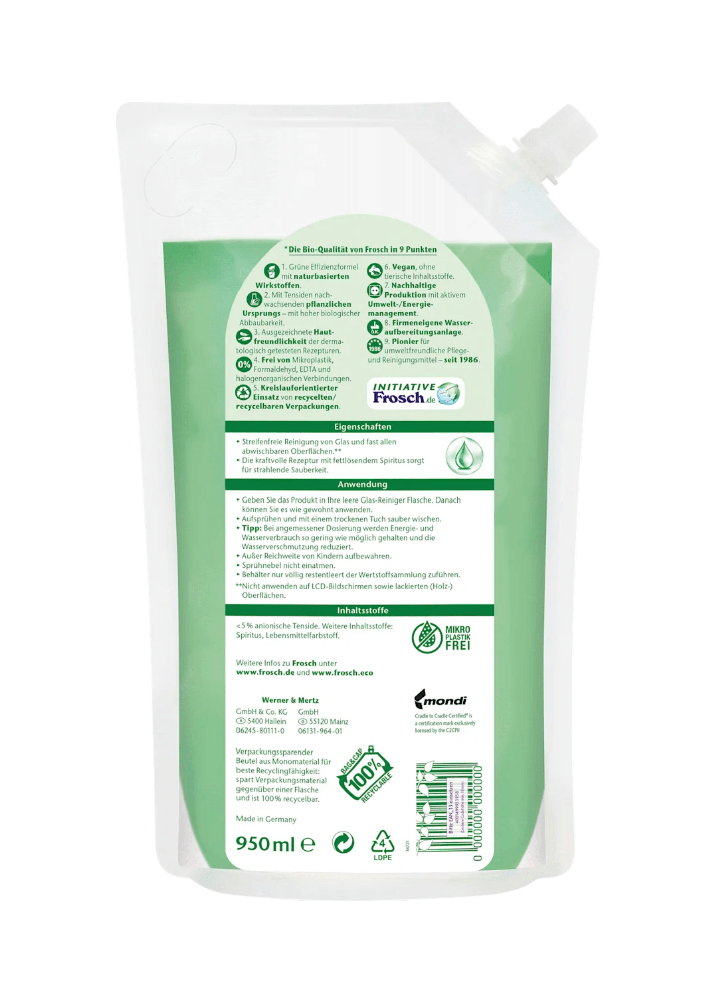 Glasreiniger Spiritus Nachfüllpack, 950 ml
